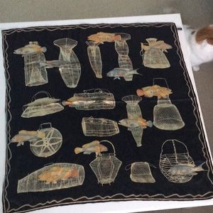 Vintage fish basket silk scarf